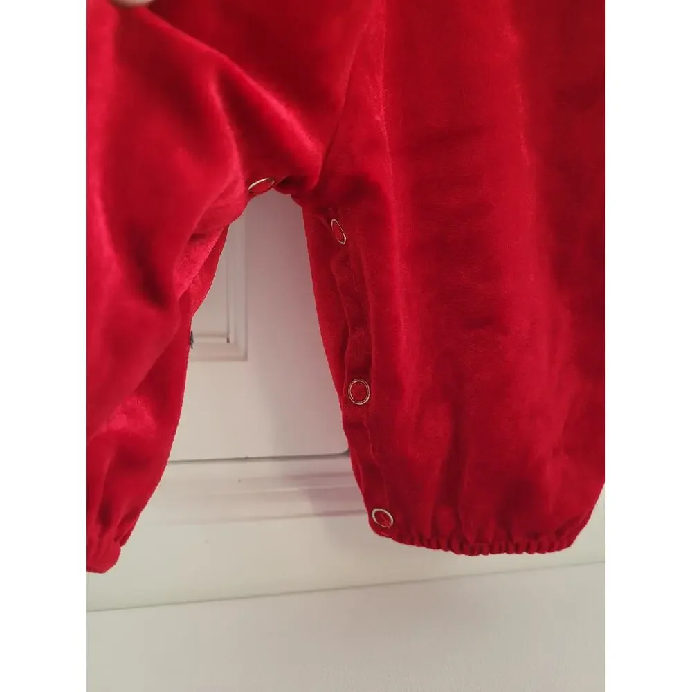 VTG 80s Violet Rose Red Velvet Lace Baby Christmas Romper Jumpsuit - Picture 3 of 5